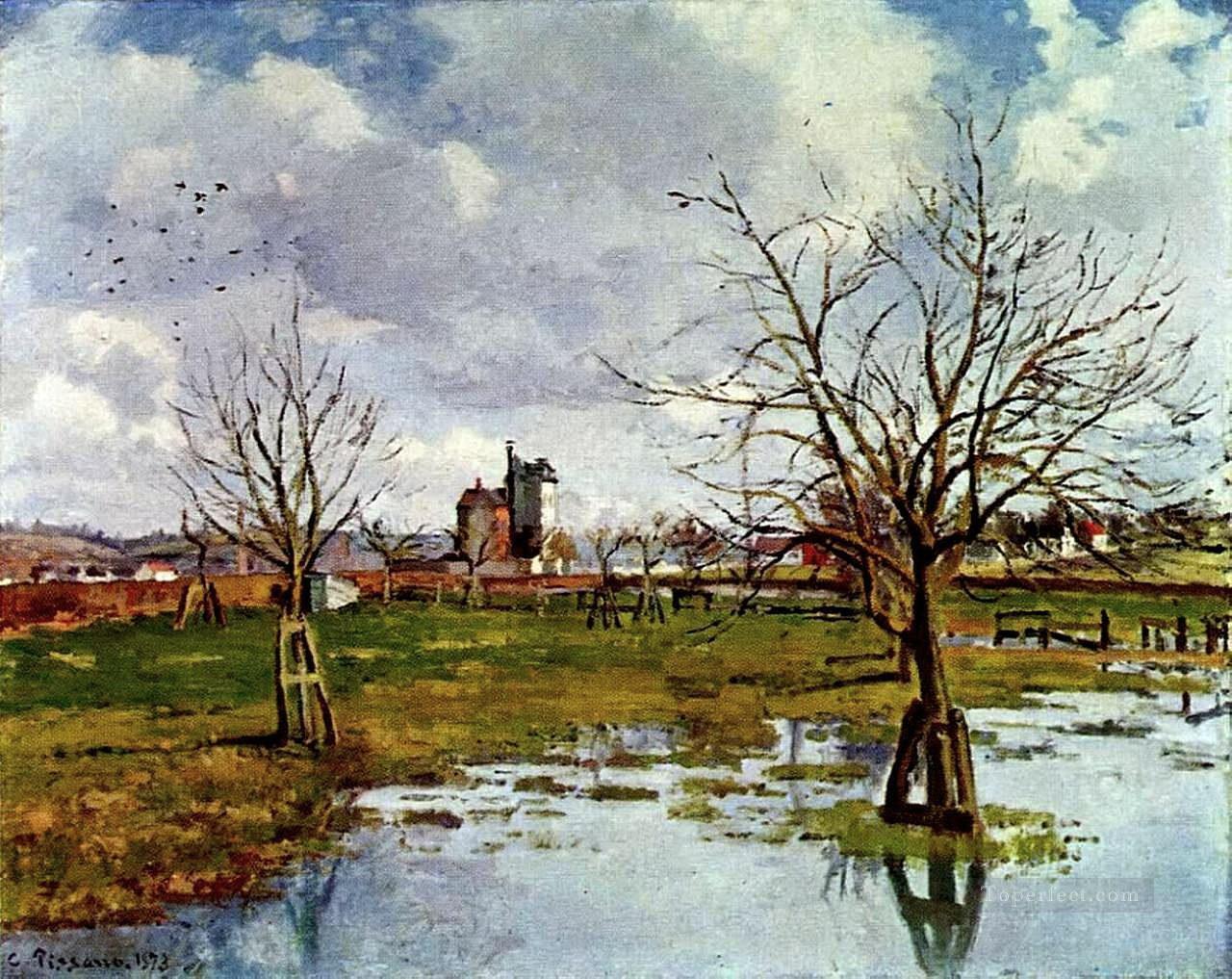 浸水した野原のある風景 1873年 カミーユ・ピサロ油絵